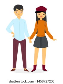 Fashion couple boys and girls looks clothes vector beautiful girl and dress up or clothing with fashion pants dresses or shoes illustration female cloth hat or coat isolated on white background