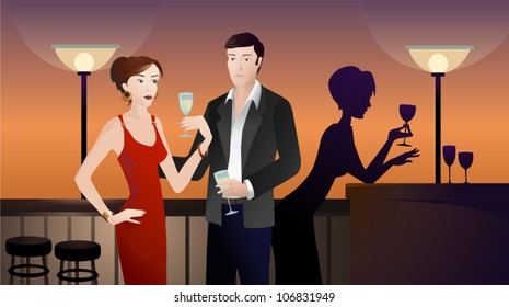 fashion couple drinking at a party