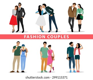 Fashion couples. People characters set 