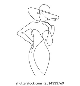 Dibujo creativo de una línea de la moda de la silueta femenina elegante. Arte de línea Minimalista Plantilla artística de la mujer de espalda. Ilustración vectorial para el arte de la pared, cartel, tarjeta, volante, Anuncio, diseño de moda