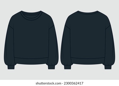 FASHION CREW NECK PUFF SLEEVE SWEATSHIRT. FLAT SKETCH TECHNICAL DRAWING TEMPLATE