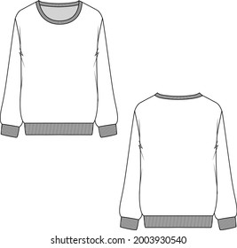 Fashion Crew neck sweatshirt technical flat sketch drawing template vector