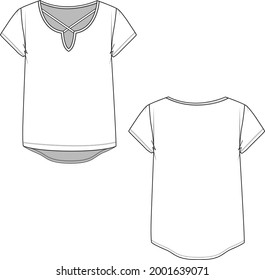 Fashion crew neck v cut criss cross top technical flat sketch drawing vector