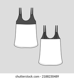 Fashion cut and sew camisole Tank top strap detail t shirt top blouse Flat Sketch technical drawing template design vector