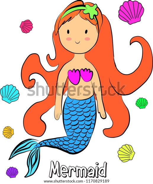 Fashion Cute Beautiful Mermais Sketch Sea Stock Vector