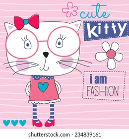 fashion cute cat kitty vector illustration