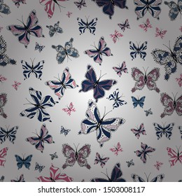 Fashion cute fabric design. Vector illustration. Vector vintage hand drawn of beautiful colorful butterflies on a black, blue and white background.