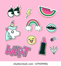 
Fashion Cute Patches, Stickers Set. Vector Trendy Illustration.
