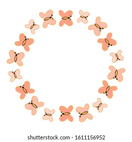 Fashion Decorative Oval Frame Butterfly. Isolated On White Background. Spring Butterfly Hover Fram Theme Vector. Repeating Insect Soar Frame Backdrop For Cover.