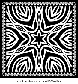 Fashion design Black and white Paisley Bandana Print with Mandala floral pattern. Vector illustration