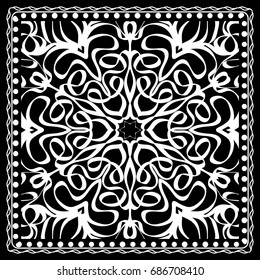 Fashion design Black and white Paisley Bandana Print with Mandala floral pattern. Vector illustration