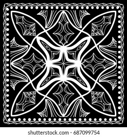 Fashion design Black and white Paisley Bandana Print with Mandala floral pattern. Vector illustration