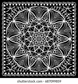 Fashion design Black and white Paisley Bandana Print with Mandala floral pattern. Vector illustration