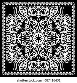 Fashion design Black and white Paisley Bandana Print with Mandala floral pattern. Vector illustration