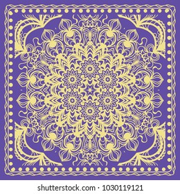 Fashion design color Paisley Bandana Print with Mandala floral pattern. Vector illustration. for fabric print