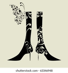 Fashion design of female boots with floral ornament