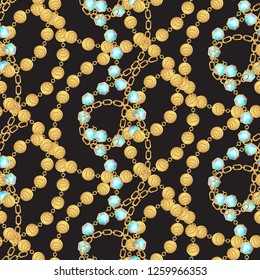 Fashion design with golden chain jewelry. Seamless pattern for textile and fabric print.