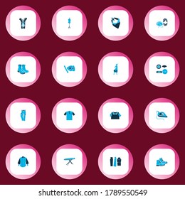 Fashion design icons colored set with chalk, polo shirt, casual and other clothing elements. Isolated vector illustration fashion design icons.