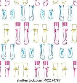 Fashion design illustration. Footwear seamless pattern. Vector illustration. Girls boots. 