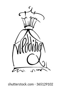 Fashion design illustration hand drawn. Woman wedding dress on hanger.