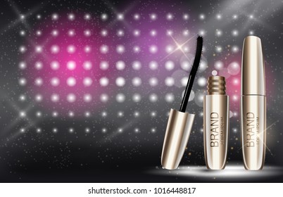 Fashion Design Makeup Cosmetics Product  Template for Ads or Magazine Background.  Mascara Product Series Reportv 3D Realistic Vector Iillustration. EPS10