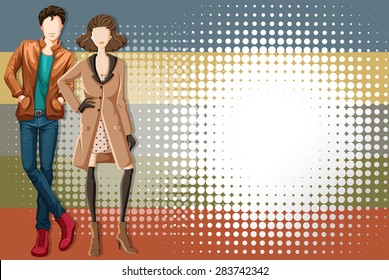 Fashion design for man and woman with abstract background