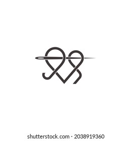 Nadelgewinde für Modedesign überschneiden sich mit Linear-Vektorsymbol