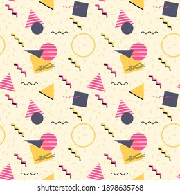 Fashion design - nineties retro style pattern. 80s-90s style geometric Memphis vector. 1990s seamless texture.