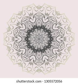 Fashion Design Print With Floral Mandala Ornament. Vector Illustration. Oriental Pattern. Indian, Moroccan, Mystic, Ottoman Motifs. Anti-Stress Therapy Pattern. Beige pastel color.