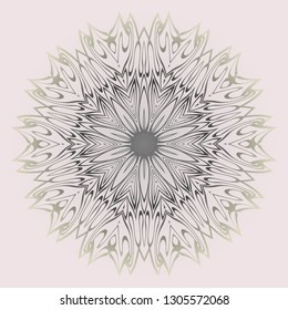 Fashion Design Print With Floral Mandala Ornament. Vector Illustration. Oriental Pattern. Indian, Moroccan, Mystic, Ottoman Motifs. Anti-Stress Therapy Pattern. Beige pastel color.