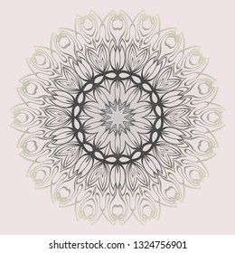 Fashion Design Print With Floral Mandala Ornament. Vector Illustration. Oriental Pattern. Indian, Moroccan, Mystic, Ottoman Motifs. Anti-Stress Therapy Pattern. Beige pastel color.