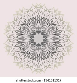 Fashion Design Print With Floral Mandala Ornament. Vector Illustration. Oriental Pattern. Indian, Moroccan, Mystic, Ottoman Motifs. Anti-Stress Therapy Pattern. Beige pastel color.