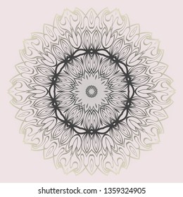Fashion Design Print With Floral Mandala Ornament. Vector Illustration. Oriental Pattern. Indian, Moroccan, Mystic, Ottoman Motifs. Anti-Stress Therapy Pattern. Beige pastel color.