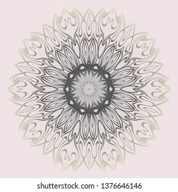 Fashion Design Print With Floral Mandala Ornament. Vector Illustration. Oriental Pattern. Indian, Moroccan, Mystic, Ottoman Motifs. Anti-Stress Therapy Pattern. Beige pastel color.