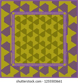Fashion design Print with geometric pattern. Vector illustration. For modern interior design, fashion textile print, wallpaper. DARK GREEN and purple COLOR.