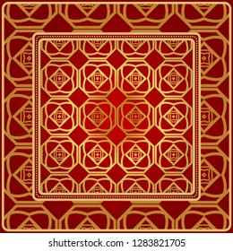 Fashion Design Print With Geometric Pattern. Vector Illustration. For Modern Interior Design, Fashion Textile Print, Wallpaper. Red, golden color.