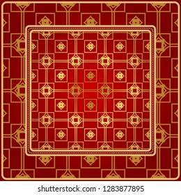 Fashion Design Print With Geometric Pattern. Vector Illustration. For Modern Interior Design, Fashion Textile Print, Wallpaper. Red, golden color.
