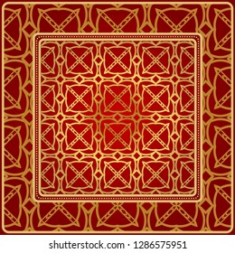 Fashion Design Print With Geometric Pattern. Vector Illustration. For Modern Interior Design, Fashion Textile Print, Wallpaper. Red, golden color.