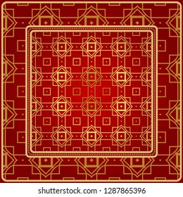 Fashion Design Print With Geometric Pattern. Vector Illustration. For Modern Interior Design, Fashion Textile Print, Wallpaper. Red, golden color.