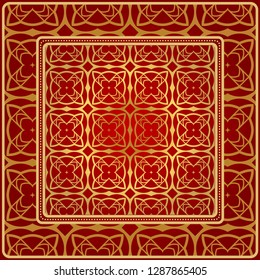 Fashion Design Print With Geometric Pattern. Vector Illustration. For Modern Interior Design, Fashion Textile Print, Wallpaper. Red, golden color.