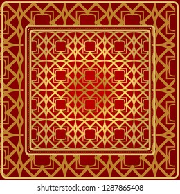 Fashion Design Print With Geometric Pattern. Vector Illustration. For Modern Interior Design, Fashion Textile Print, Wallpaper. Red, golden color.