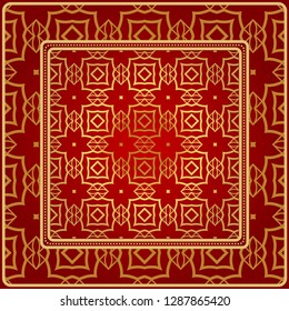 Fashion Design Print With Geometric Pattern. Vector Illustration. For Modern Interior Design, Fashion Textile Print, Wallpaper. Red, golden color.