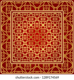 Fashion Design Print With Geometric Pattern. Vector Illustration. For Modern Interior Design, Fashion Textile Print, Wallpaper. Red, golden color.