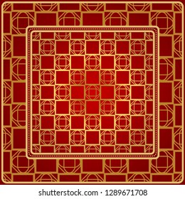 Fashion Design Print With Geometric Pattern. Vector Illustration. For Modern Interior Design, Fashion Textile Print, Wallpaper. Red, golden color.