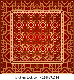 Fashion Design Print With Geometric Pattern. Vector Illustration. For Modern Interior Design, Fashion Textile Print, Wallpaper. Red, golden color.