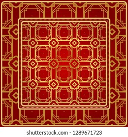 Fashion Design Print With Geometric Pattern. Vector Illustration. For Modern Interior Design, Fashion Textile Print, Wallpaper. Red, golden color.