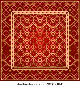 Fashion Design Print With Geometric Pattern. Vector Illustration. For Modern Interior Design, Fashion Textile Print, Wallpaper. Red, golden color.