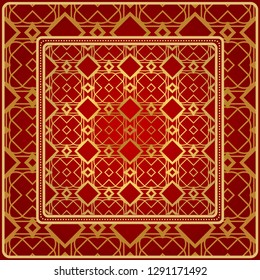 Fashion Design Print With Geometric Pattern. Vector Illustration. For Modern Interior Design, Fashion Textile Print, Wallpaper. Red, golden color.