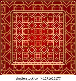 Fashion Design Print With Geometric Pattern. Vector Illustration. For Modern Interior Design, Fashion Textile Print, Wallpaper. Red, golden color.