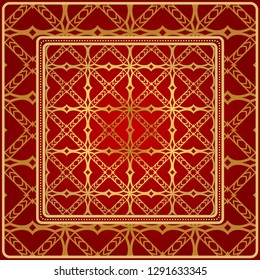 Fashion Design Print With Geometric Pattern. Vector Illustration. For Modern Interior Design, Fashion Textile Print, Wallpaper. Red, golden color.